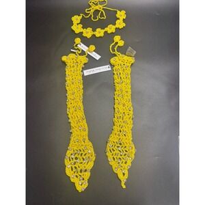 Monica‎ Hansen New Crochet Rhinestone Gloves/Choker in Yellow